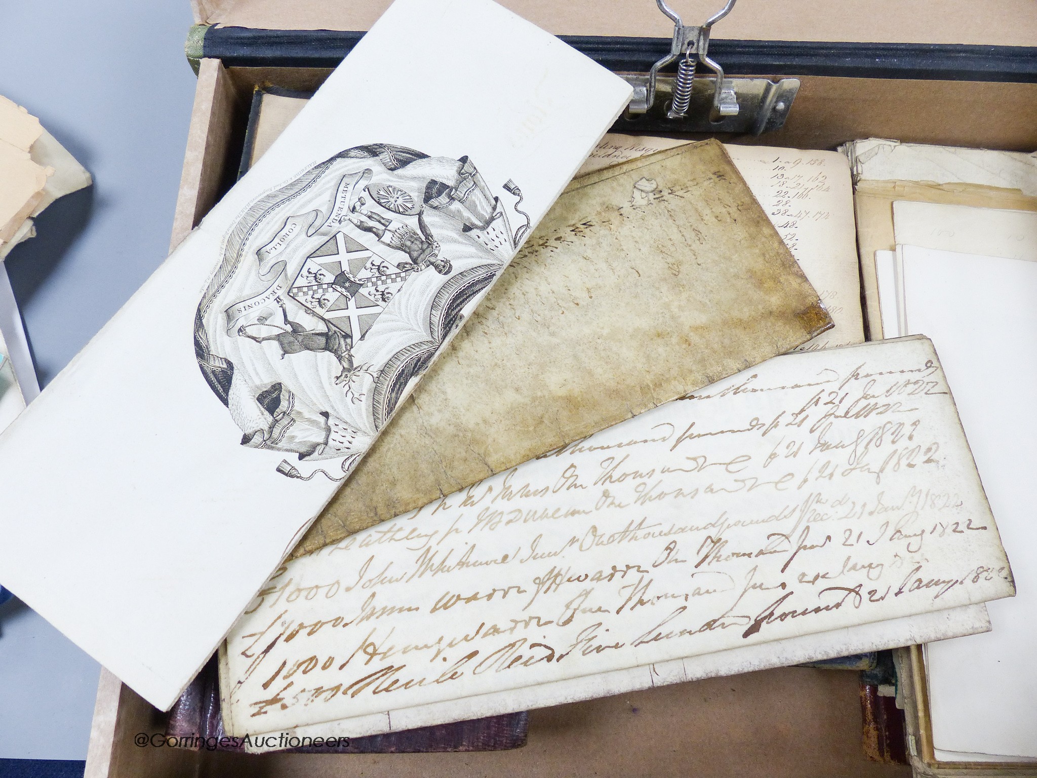 A collection of early 19th century and later documents and ephemera, comprising a passport dated 1812 signed by Viscount Castlereagh
